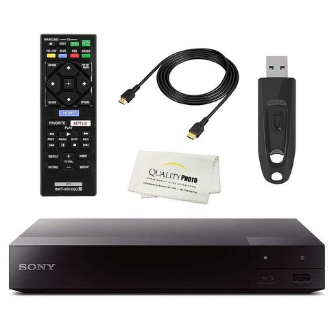 Sony 4K 업스케일링 3D 스트리밍 블루레이 DVD 플레이어 내장 Wi-Fi - 리모컨 - 고속 1.8m (6피트) 4K HDMI 케이블 - 울트라 USB 플래시 드라이브 64