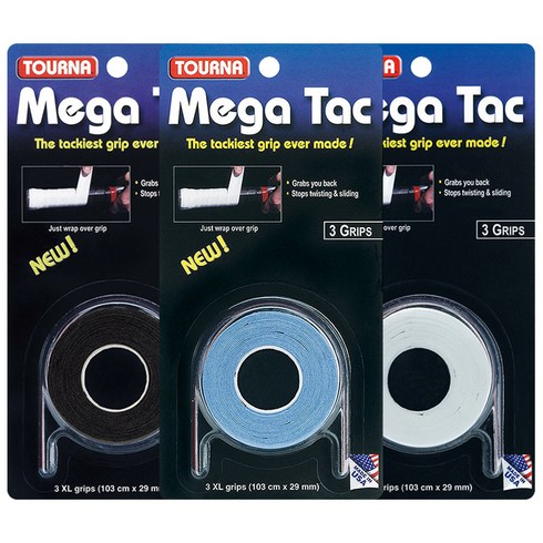 투나 MEGA TAC XL 메가텍 오버그립 3개입 테니스 배드민턴 라켓 그립테이프, MEGA TAC 블루 3개입