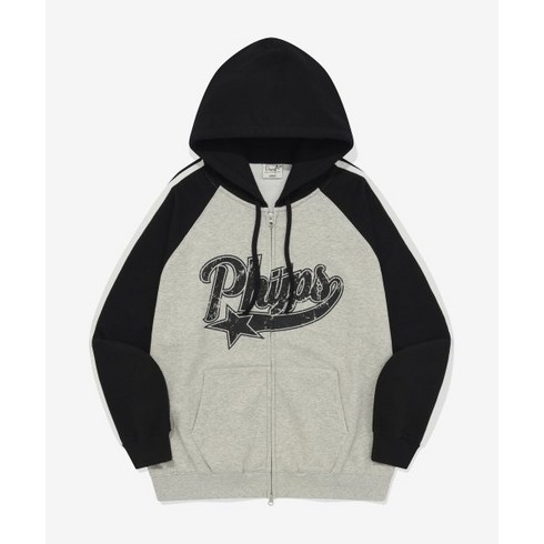 피지컬 에듀케이션 디파트먼트 PHYSICAL EDUCATION DEPARTMENT PHYPS® STAR TAIL COLOR BLOCK HOODIE ZIP UP BLACK / GR