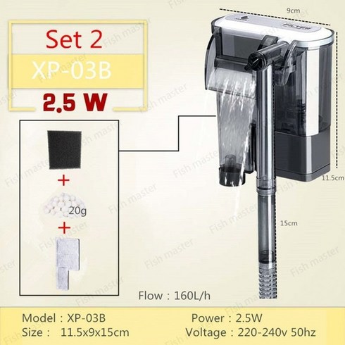 외부여과기 측면 수족관 미니 무소음 여과기 백 스타일 수초 어항 정수 필터에 있습니다 물고기 탱크 외부, xp-03b 세트 2, EU 어댑터 플러그