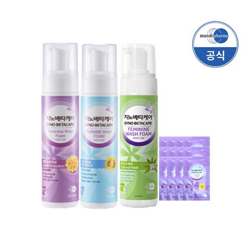 지노베타케어 여성청결제 폼타입 젠틀(200ml) + 데오(200ml) + 쿨앤(200ml) + 파우치 12매, 젠틀200+데오200+쿨앤200