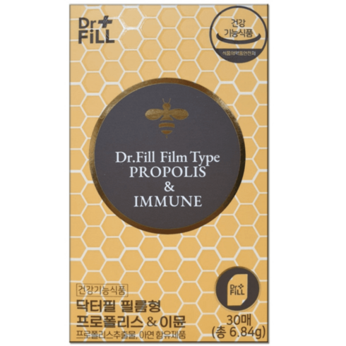 HACCP 인증 닥터필 필름형 프로폴리스 이뮨 30개입 호주산 수용성 플라보노이드 아연 구강 용해 항균 항산화 면역 활력 체력 도움 정품 추천 영양제 건강 기능 식품 30 40 대, 1박스, 30매, 6.84g