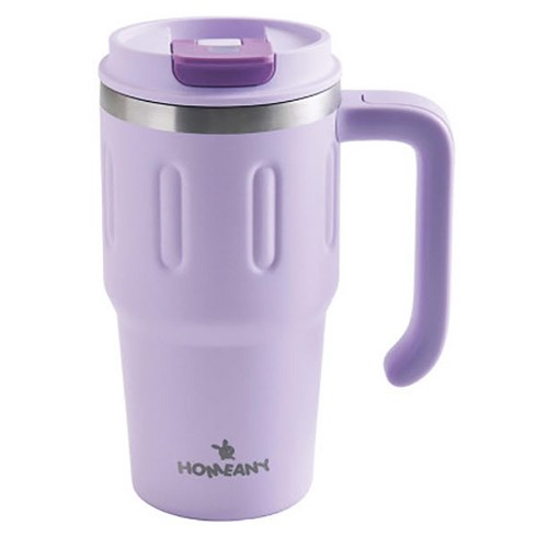 퀜처 대용량 손잡이텀블러 보온보냉 스테인레스 차량용 빨대텀블러, 650ml, 파스텔퍼플, 1개