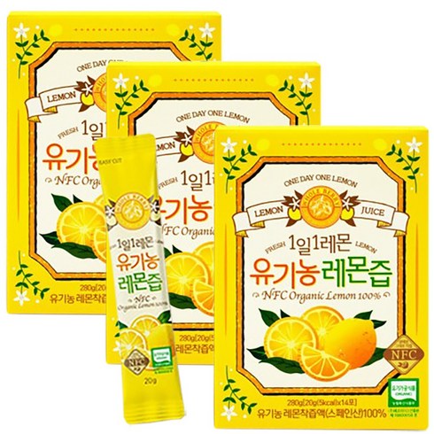 홀베리 100% 착즙 1일 1레몬 유기농 레몬즙 14포 레몬수, 3박스, 280g