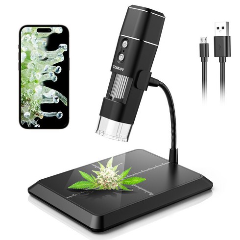 TOMLOV 휴대용 무선 휴대용 미니 USB WiFi 디지털 현미경 50X-1000X 1080P HD Trichome 코인 현미경 카메라 돋보기 iPhone iPad Android, 1000X