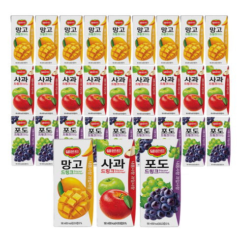 2023년 가성비 최고 웰컴드링크 - [안녕골목마켓] 델몬트 드링크 망고10+포도10+사과10, 델몬트3종10개씩, 1세트