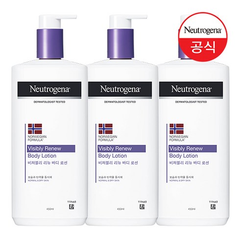 뉴트로지나 노르웨이젼 포뮬러 비져블리 리뉴 엘라시스틱시티 부스팅 바디로션, 450ml, 3개