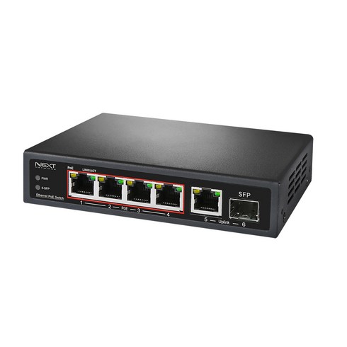 NEXT POE7006SFP-TP 4포트 기가비트 POE + 1TP 1SFP 업링크 스위칭허브(65W) 스위칭허브