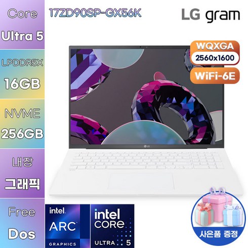 LG WIN11 그램 프로17 17ZD90SP-GX56K 업무용 대학생 노트북, Free DOS, 16GB, 256GB, 에센스 화이트