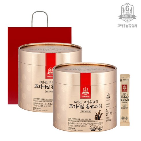 고려홍삼중앙회 6년근 고려홍삼정 프리미엄 홍삼스틱 100포 x 2통 +쇼핑백