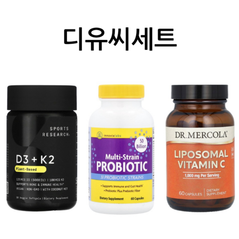 닥터메르 - 비타리타 디유씨세트 이노빅스랩스 다중균주 프로바이오틱스500억 닥터메르콜라 리포좀비타민C 스포츠리서치 비타민D3K2, 1개, 60정