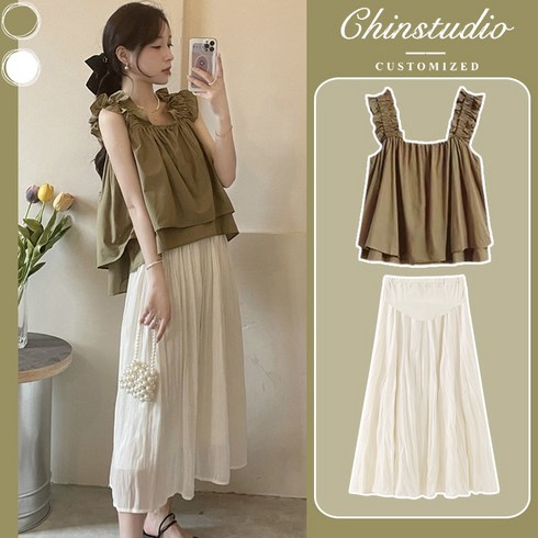 만삭사진 촬영 원피스 빅사이즈 임산부 오피스룩 출산 드레스 여름 스타일 2023 새로운 캐주얼 정장 작은 패션 외국 스커트 투피스