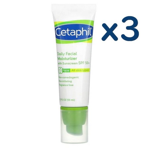 Cetaphil 세타필 데일리 페이셜 모이스쳐라이져 선크림 SPF50 50ml x3팩, 3개
