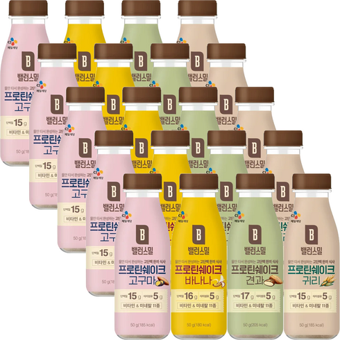 CJ제일제당 밸런스밀 한끼 식사대용 곡물 쉐이크 프리미엄 선식 20보틀(4가지맛) 보틀선식, 1세트