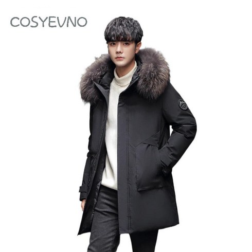 COSYEVNO 남자 하프 후드 패딩 남자 기모 코트, 블랙, 1개