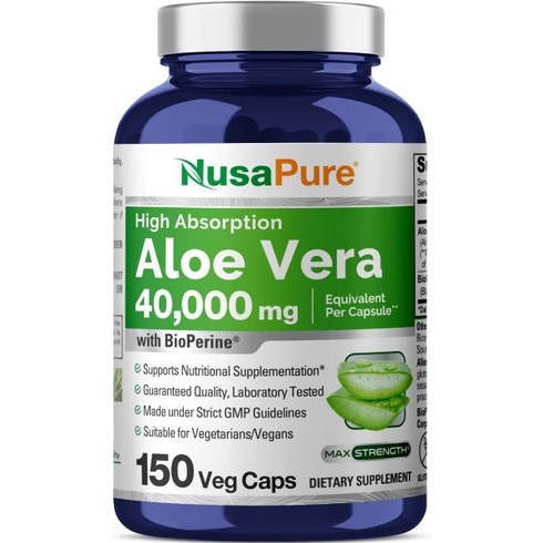 알비노앤프레토 - NusaPure Aloe Vera 40 000mg Per Veggie Caps - 150 Count - Aloe Vera Gel Supplement - Extract 200:1, 1개