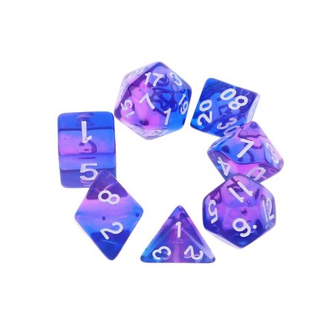 던전밥블루레이통싱반 - 7pc 투명 사이드 Dice D4 D6 D8 D10 D12 D20 던전 & 드래곤 D&D RPG 폴리, 파란색 보라색