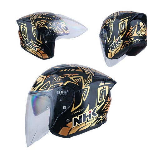 하템몰 NHK 헬멧 레미 S1 GP PRO 그래픽 오토바이 라이더 하이바, 레미 골드블랙 글로시 유광, 2XL