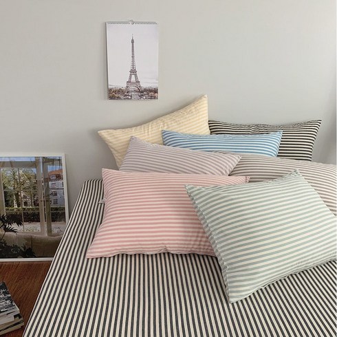 몽비쥬 무드 스트라이프 홑겹 베개커버 (7colors) 워싱멜란선염면