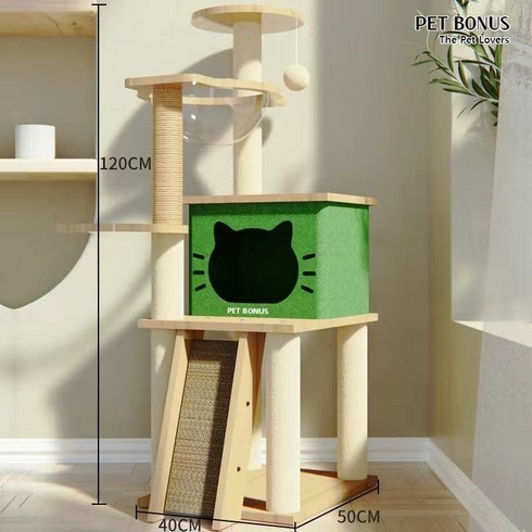 펫보너스 스크래쳐 숨숨집 올인원 강화 MDF 캣타워, 그린