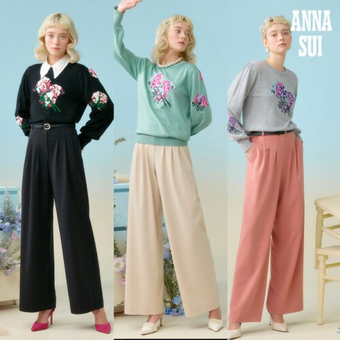 2023년 가성비 최고 안나수이 23SS 판타지아 레이스 플라워 자켓 - [최초공개] 안나수이(ANNA SUI) 22 SS PEARL Collection 핀턱 와이드팬츠 + 진주 벨트