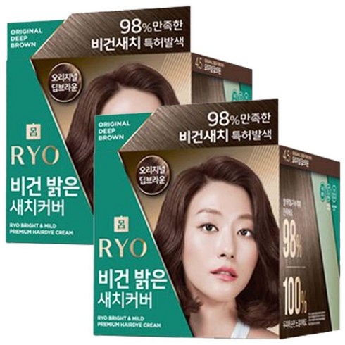 려비건염색약 - 려 2배용량 밝은 새치커버 염색약 120g, 2개, 오리지널 딥브라운