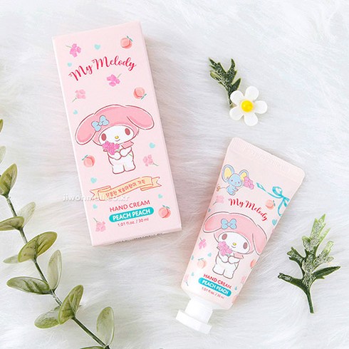 산리오 핸드크림 30ml 후르츠 복숭아향 베이비코튼향 화이트머스크향, 마이멜로디, 1개, 30mg
