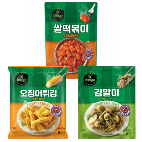 올따옴 분식점 CJ 비비고 냉동 쌀떡볶이 575g 1개+오징어튀김 180g 1개+김말이튀김 500g 1개