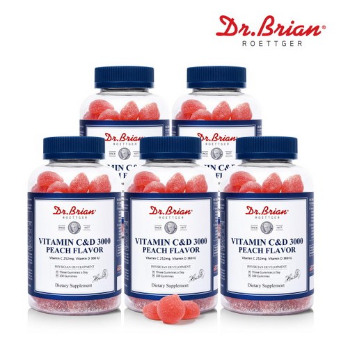 [닥터브라이언] 복숭아맛구미 비타민C&D 3000(100구미/착색료무첨가) 5통, 100정, 5개