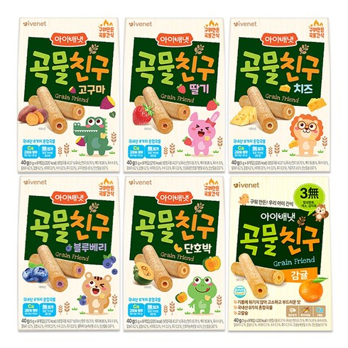 아이배냇곡물친구 - 아이배냇 곡물친구 6종 (고구마 딸기 치즈 블루베리 단호박 감귤), 0.04kg, 6세트