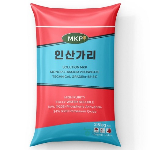 인산가리 MKP 25kg 빠른 수용성 제1인산칼륨 비료 웃자람방지 과실류 내병성 당도향상 수경 양액 재배 액비 비료원료, 1개