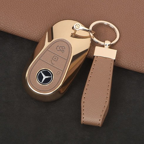 WonRay 벤츠 키케이스 E클래스 S클래스 GLE GLC 스마트 키링 가죽 키케이스 키홀더 TPJP-BC, 02.브라운*C타입, 1개