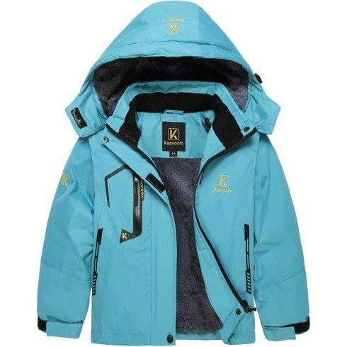 키붐 소녀 방수 스키 자켓 플리스 스노우 코트 방풍 따뜻한 겨울 스노우 보드 자켓 탈부착, 10-12, Blue