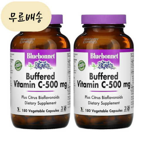 블루보넷 Bluebonnet 버퍼드 비타민C 500mg 180베지캡술 2개 아스코르빈산 칼슘 아스코르베이트 헤스페리딘 나린 게닌 제닌 플라 보논 보놀 에리오시트린 나리루틴, 180개