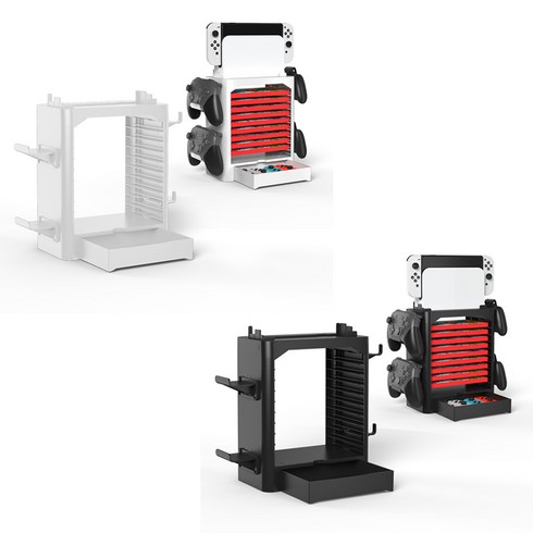 주변기기수납닌텐도스위치 - 닌텐도 스위치 악세사리 게임칩 진열 정리 OLED 겸용 타이틀 수납장 컨트롤러 해드폰 주변기기 멀티 보관함 스탠드 독타워 거치대 블랙, 1개