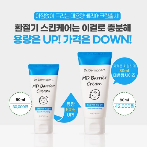 [닥터더마퍼트] 대용량 MD베리어크림(80ml)- 닥터더마퍼트의 핵심 제품! 피부장벽 구성성분 비율 그대로!!, 50ml, 1개