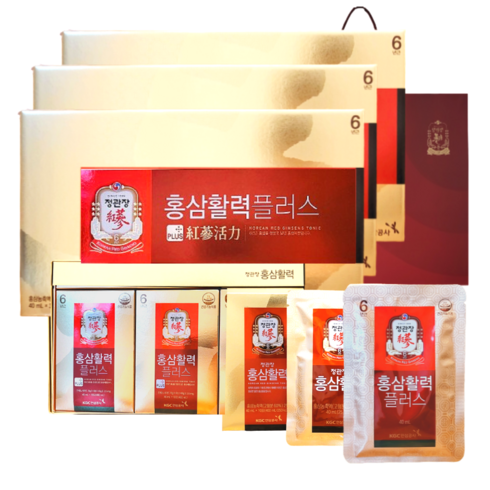 정관장 6년근 홍삼활력 홍삼진액 플러스 90포 3600ml + 쇼핑백 가정의달 부모님 명절 선물세트 (30포 3개) 1세트, 3개