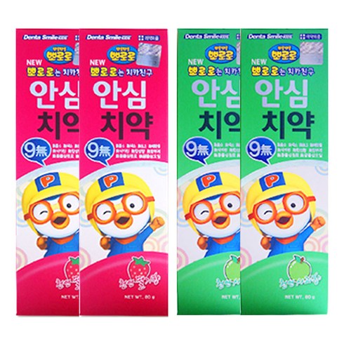 콩순이치약 - 해호 뽀로로 안심치약 딸기향+사과향, 80g, 2세트