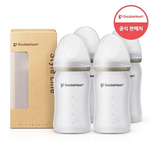 더블하트 실리콘 유리젖병 160ml, 화이트, 4개