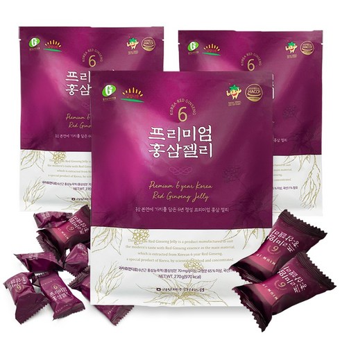정심홍삼 6년근 프리미엄 홍삼젤리 영양간식, 270g, 3개