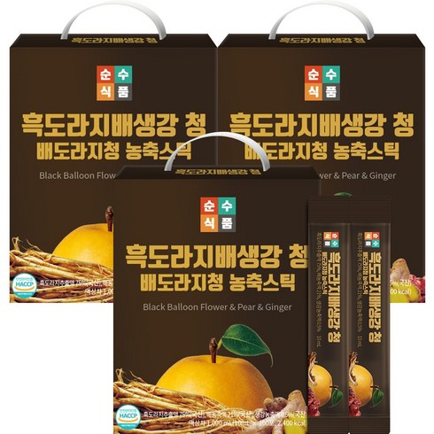 순수도라지배즙 - 순수식품 흑도라지 배 생강 청 스틱, 10ml, 300개