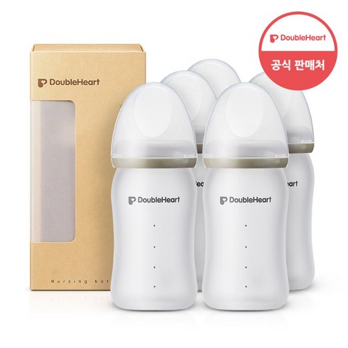 더블하트 실리콘 유리젖병 160ml, 화이트, 5개