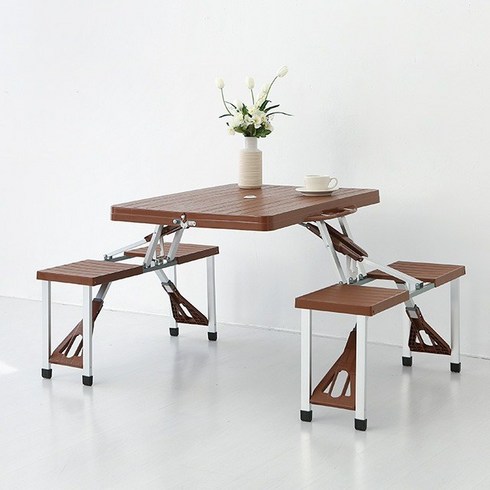 CAMFOL 야외 접이식테이블 4인세트 의자일체형, 브라운 0435.4055