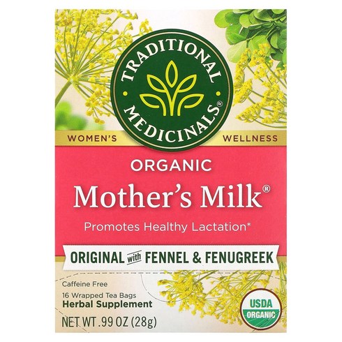 Traditional Medicinals 유기농 Mothers Milk 회향 및 호로파 함유 카페인 무함유 티백, 1.75g, 16개, 1개