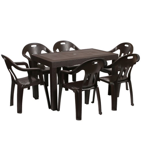 지오리빙 국산 라탄테이블 74120 의자세트 야외용 테이블의자, 6인세트, 팔걸이의자6개, 브라운