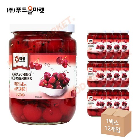 통조림체리 - 화풍 마라시노 레드체리 375g /꼭지있음 한박스 (375g x 12ea), 12개