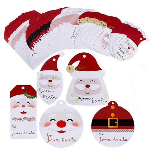 2023년 가성비 최고 크리스마스패키지 - 56.크리스마스 선물포장 산타장식 택5종 100장, 100장세트
