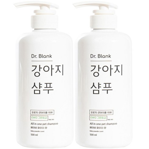 닥터블랭크 강아지 저자극 샴푸 베이비 파우더향, 500ml, 2개