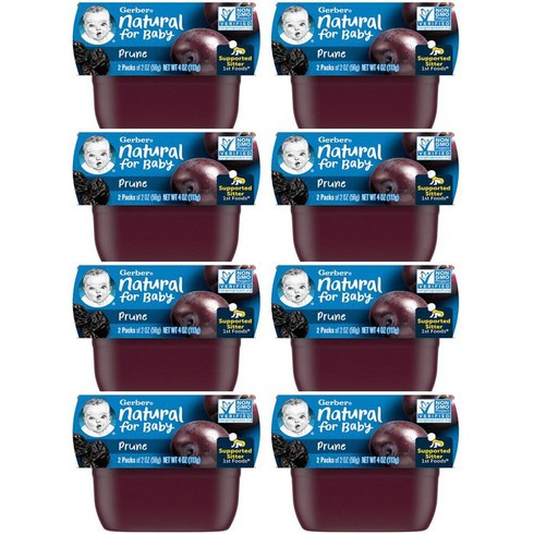 거버푸룬 - Gerber 거버 1단계 베이비 퓨레 프룬 자두 Prune Baby Food 56g 2개입x8팩, 자두맛, 8개