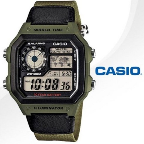 [CASIO] 카시오 AE-1200WHB-3B 남성 패브릭밴드 밀리터리 디지털 시계